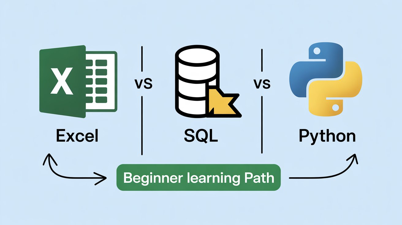 SQL vs Excel vs Python comparison for beginners learning data analytics