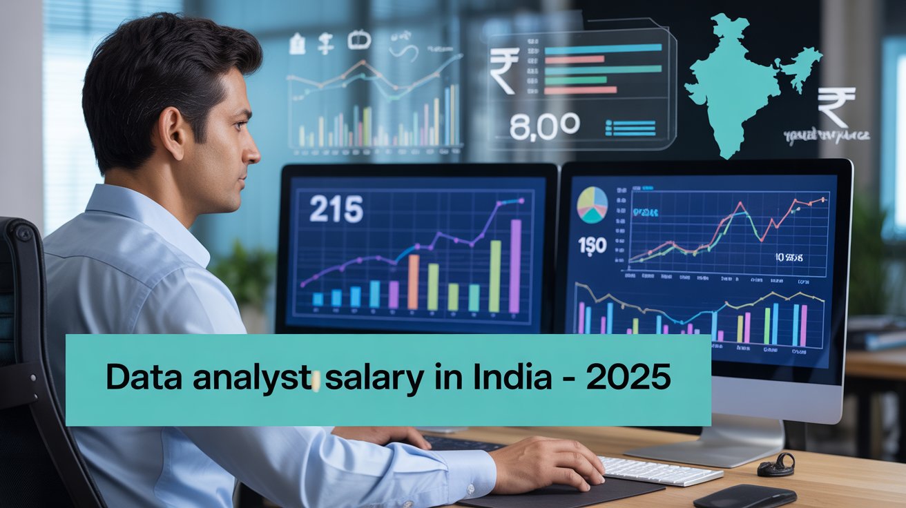 Data Analyst salary trends in India 2025 showing analytics dashboards, charts, and compensation insights